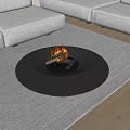 Round Black Indoor Fire Pit With Burning Flames In Modern Living Room Area Rug
