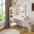 Modern White Dressing Table Interior Design With Mirror Drawers Stool And Window Decor 3d model