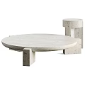 Modern Round Coffee Table With Geometric Stone Base And Smooth Surface Design