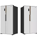 Two Modern Double Door Refrigerators With Stainless Steel And Black Finish Design