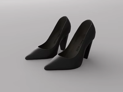 Black Pointed Toe High Heel Shoes With Chunky Heel And New Look Brand 3d model