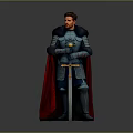 Man Standing in Shiny Medieval Armor With Red Cape Holding Sword