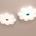 Two Flower Shaped Ceiling Lights with White Petals and Red Blue Centers 3d model