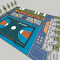Outdoor Park Landscape Featuring Basketball Court Parking Spaces and Lush Trees