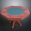 Octagonal Wooden Table with Blue Surface and Circular Dots Decorations on Three Legged Base