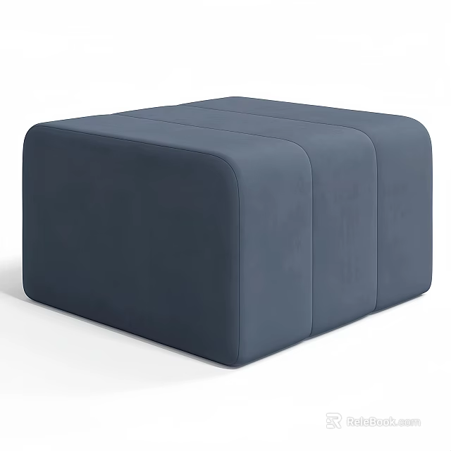 Navy Blue Upholstered Ottoman With Modern Square Design And Soft Cushion Surface 3d model
