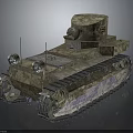 Vintage Military Vehicle Tank With Camouflage Paint Tracked Wheels And Turret