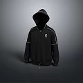 Black Zippered Hoodie With Gold Stripes And Front Logo For Casual Daily Use