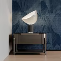 Modern Bedside Table With Stylish Lamp And Textured Wall On Wooden Floor