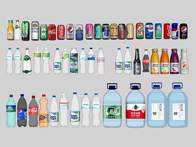 Variety of Beverages Including Bottled Water Canned Soda and Various Juice Drinks 3d model
