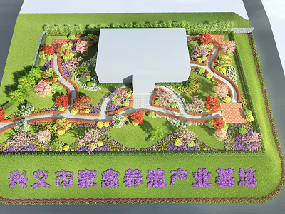 Scenic Garden Landscape Design With Lush Green Plants Colorful Flowers And Winding Paths Layout 3d model