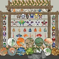 Bamboo Frame Photo Spot With Floral Decorations Colorful Hanging Ornaments Green Plants And Stones