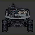 Rugged Off Road Car With Large Tires And Roof Mounted Gear