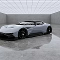 Silver Sleek Sports Car In Modern Interior With Gray Reflective Floor And White Grid Ceiling