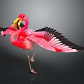 Pink Flamingo Spreading Black Wings as a Flying Bird with Graceful Posture