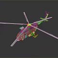 Detailed Military Green Helicopter With Four Rotor Blades And Equipment