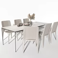 Modern Minimalist White Rectangular Dining Table and Six Woven Back Chairs with Decorative Vase 3d model