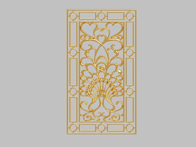 Ornate Golden Screen With Intricate Carved Filigree Patterns And Frame 3d model