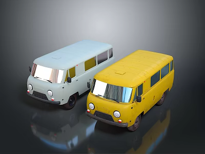 Two Light Blue and Yellow Buses as Modern 3D Models with Reflective Surfaces 3d model