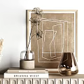Modern Decorative Ornament Collection With Metal Vase Pampas Grass Geometric Decor And Gray Wall