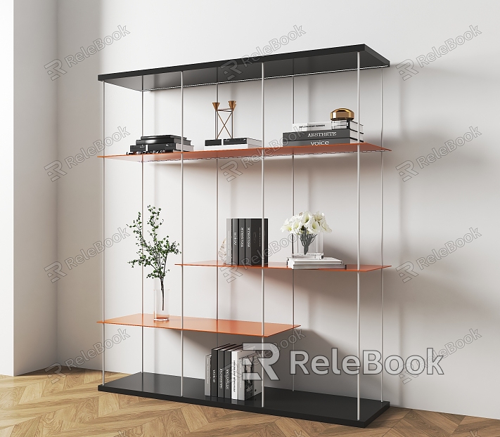 Modern Bookshelf Minimalist Stainless Steel Storage Rack Mirror Stainless Steel Decorative Rack Book Decorative Ornament Combination model