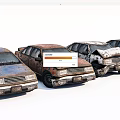 Row of Old Rusty Abandoned Cars With Peeling Paint and Worn Out Bodies