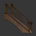 Ornate Curved Staircase Railing With Wooden Treads And Metal Balusters