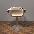 Modern Petal Shaped Bar Stool With Velvet Upholstery And Metallic Base On Wooden Herringbone Floor