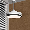 Modern White Ceiling Fan Light Interior With Transparent Blades And Wooden Wall