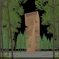 Modern Wooden Spiral Tower Surrounded by Tall Trees in Forest Setting
