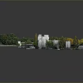 Scenic Campus Landscape With Green Red Playground Wet Surface Buildings And Lush Trees