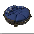 Traditional Circular Furniture With Blue Cushions And White Patterned Pillows On Dark Wooden Base