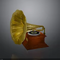Vintage Gramophone With Golden Horn Red Wooden Base And Classic Design