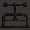 Vintage Metal Press Hardware Tool With Ball Handles And Screw Mechanism