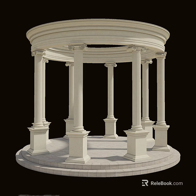Classical White Round Gazebo With Stone Columns And Circular Architectural Base 3d model 