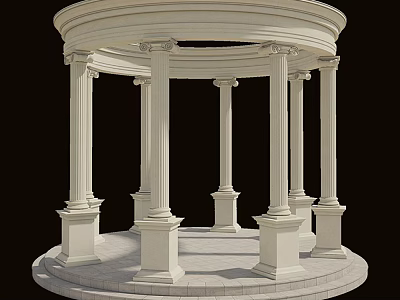 Classical White Round Gazebo With Stone Columns And Circular Architectural Base 3d model