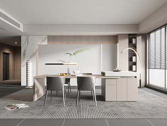 Modern Restaurant Dining Table and Chair Floor Lamp Wall Cream Dining Room Cabinet 3d model