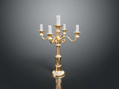 Elegant Golden Candelabra With Five White Candles Classic Design Home Decor 3d model