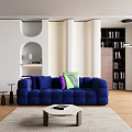Modern Living Room Blue Modular Sectional Sofa With Bookshelves Side Table And Rug
