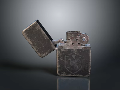 Vintage Open Metal Lighter With Classic Detailed Emblem And Rustic Finish 3d model
