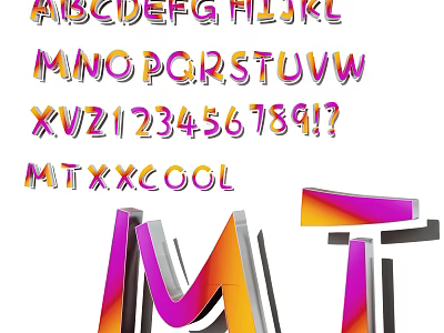 Vibrant 3D Typography Design With Colorful Letters Numbers And MT Elements 3d model
