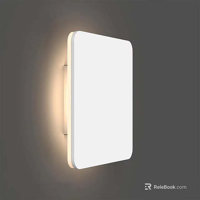 Modern Minimalist White Square Wall Lamp With Edge Lighting Mounted On Gray Wall 3d model 