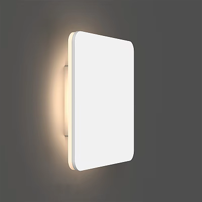 Modern Minimalist White Square Wall Lamp With Edge Lighting Mounted On Gray Wall 3d model