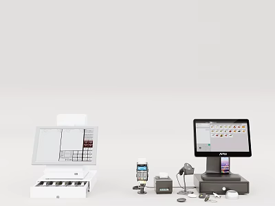 Industrial Equipment Set Featuring POS Terminal Cash Register Receipt Printer And Scanner 3d model