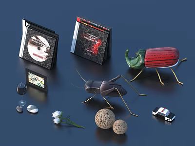 Decorative Ornaments Set With Insect Figurines CDs Shells Flower And Woven Balls 3d model
