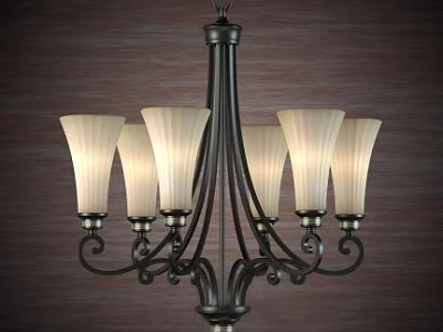 Classic Chandelier With Cream Colored Glass Shades And Ornate Metal Frame 3d model