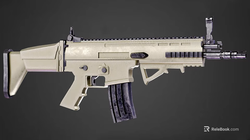 Beige Tactical Rifle With Magazine Scope Mount And Modern Firearm Components 3d model 