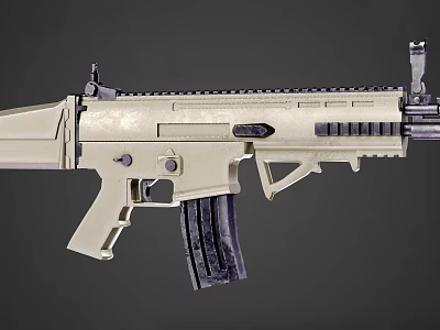 Beige Tactical Rifle With Magazine Scope Mount And Modern Firearm Components 3d model