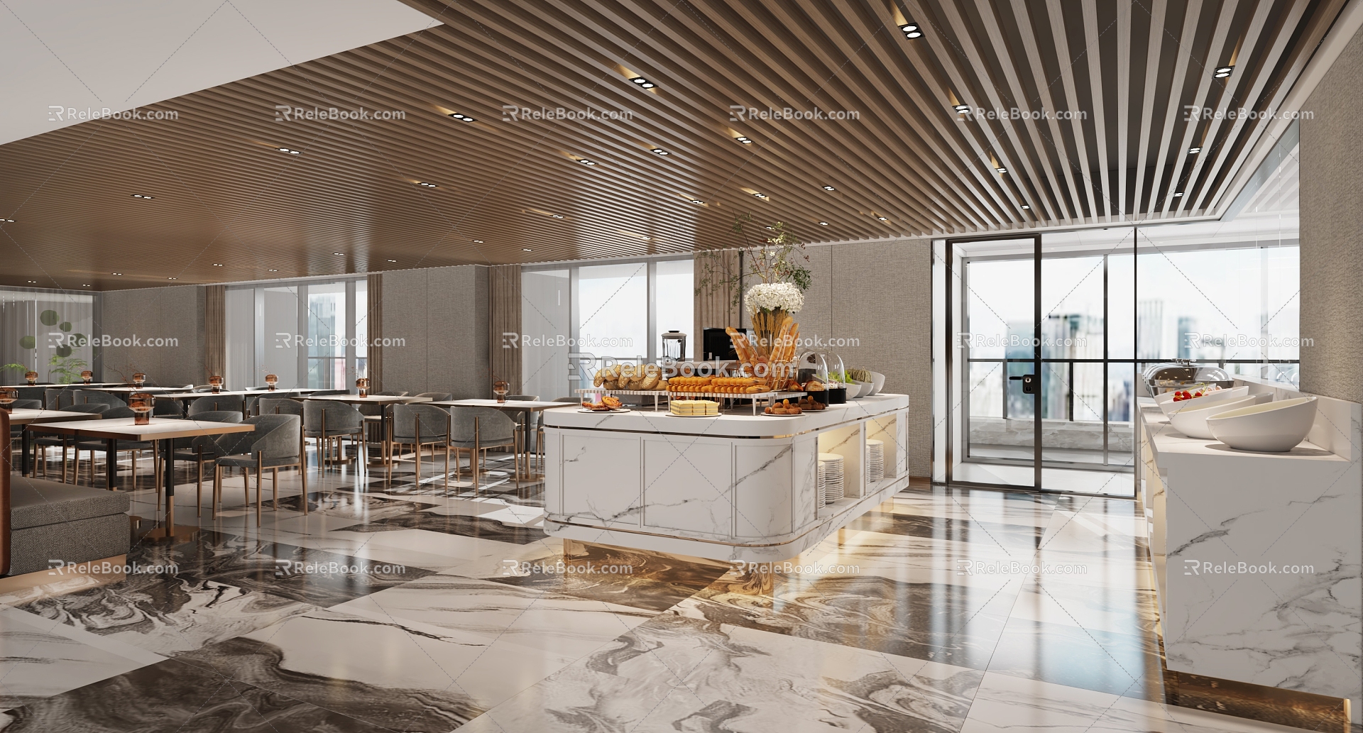 Modern Buffet Restaurant Hotel Buffet Restaurant 3d model