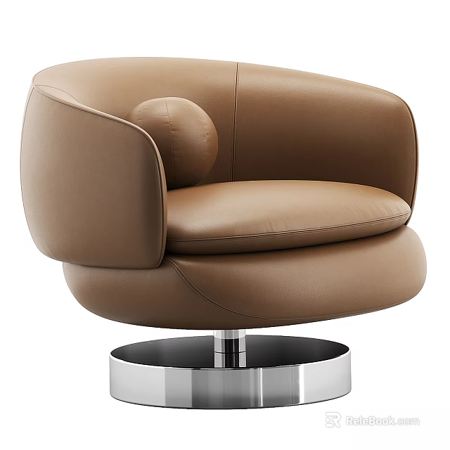 Brown Leather Leisure Chair With Modern Design Round Backrest And Metal Base 3d model 